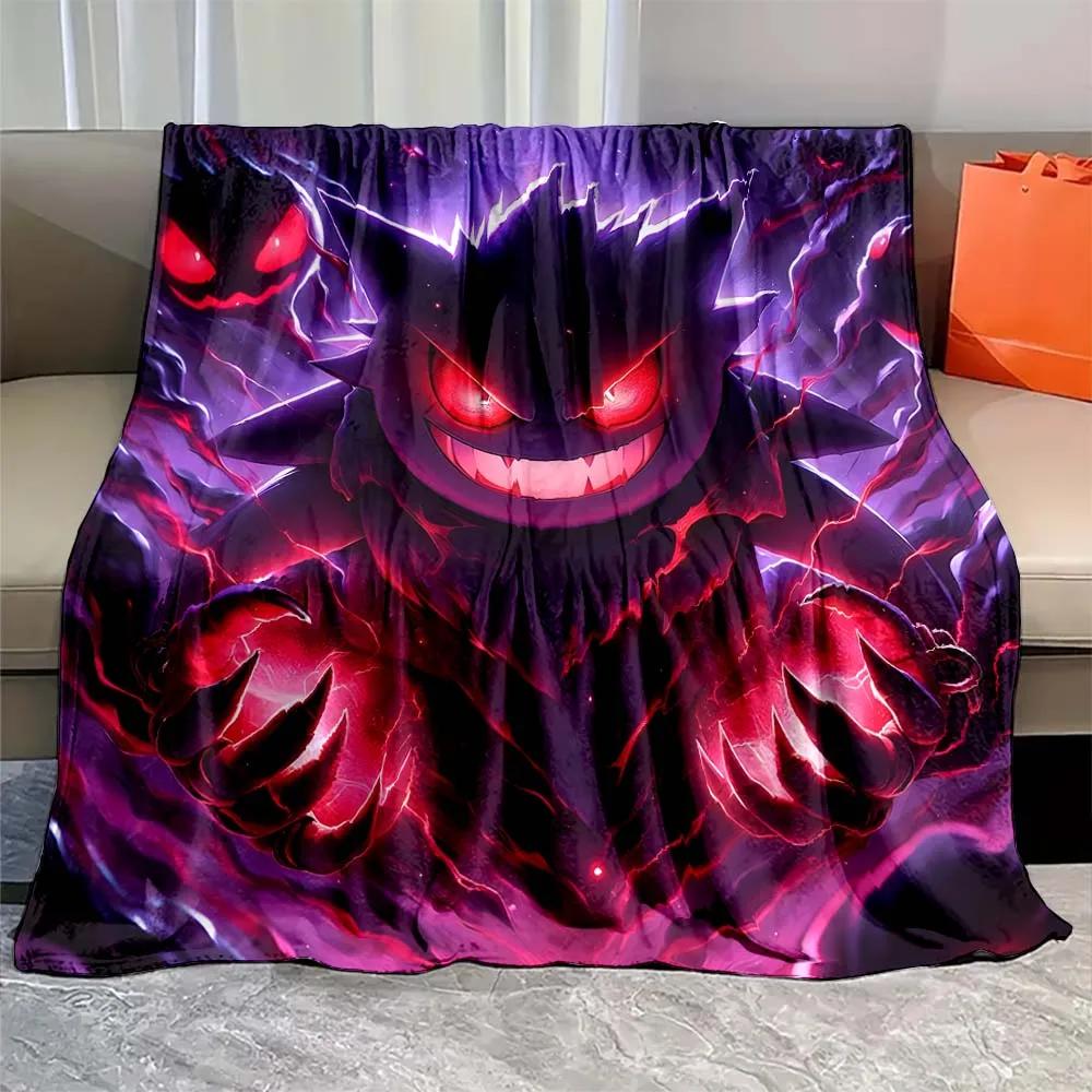 Japanese Games Pokemon Gengar Cartoon Blanket Warm Soft Flannel Material Suitable for Home Sofa Travel Camping RV Luxury Gift