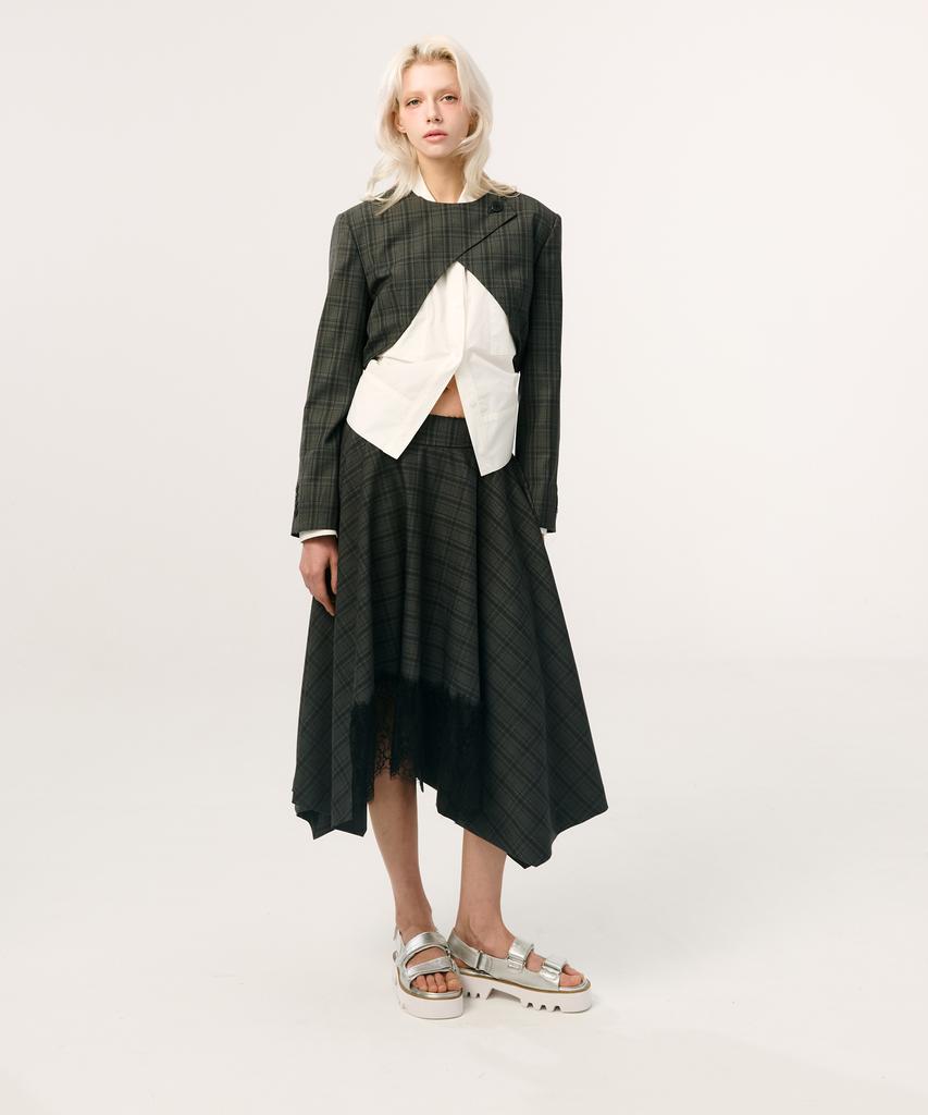 CEJ Check Lace Banding Skirt_Gray