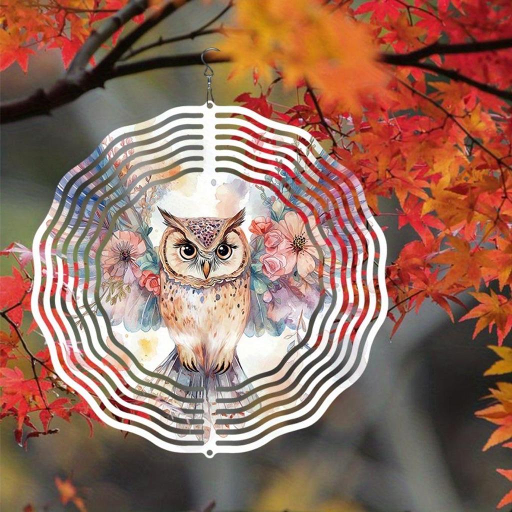 Metal Owl Wind Spinner Garden Decor 3D Colorful Floral Design Outdoor Indoor Hanging Ornament for Patio Yard Home Unique Gift Idea