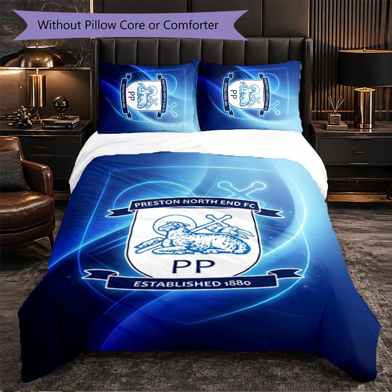 Preston North End Football 3 Piece Bedding Set Soft Duvet Cover Set with Pillowcases Printed Bedroom Decor Set for Home