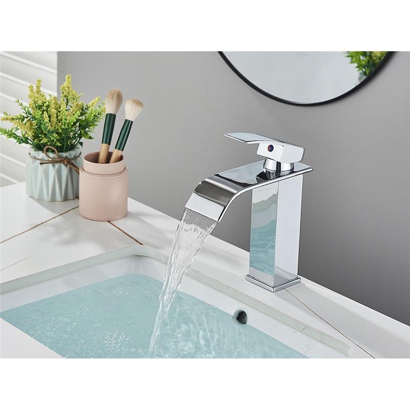Brushed Golden Basin Faucets Elegant Waterfall Bathroom Sink Faucet Single Lever Hole Deck Mount Brass  Mixer Taps