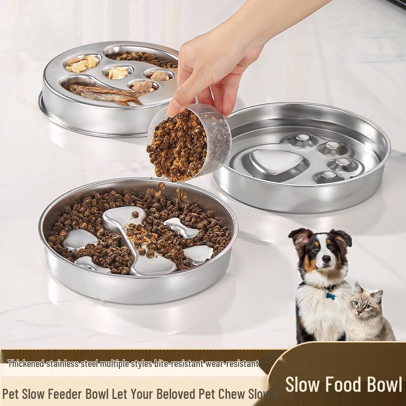 Stainless Steel Non-Slip Slow Feeder Pet Bowl for Cats & Dogs