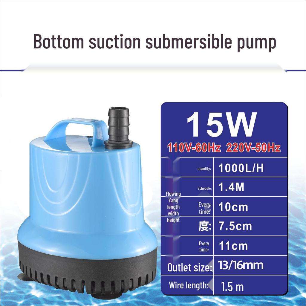 European-American 3-in-1 Submersible Aquarium Water Pump with Bottom Suction for Fish Tanks and Fountains