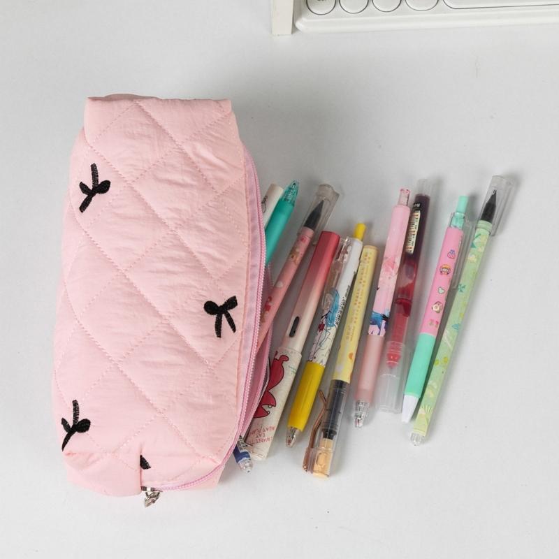 Bowknot Pattern Pencil Case for Student Girl Women Large Capacity Pen Pouches Pencil Organizers Bag Travel Cosmetic Bag