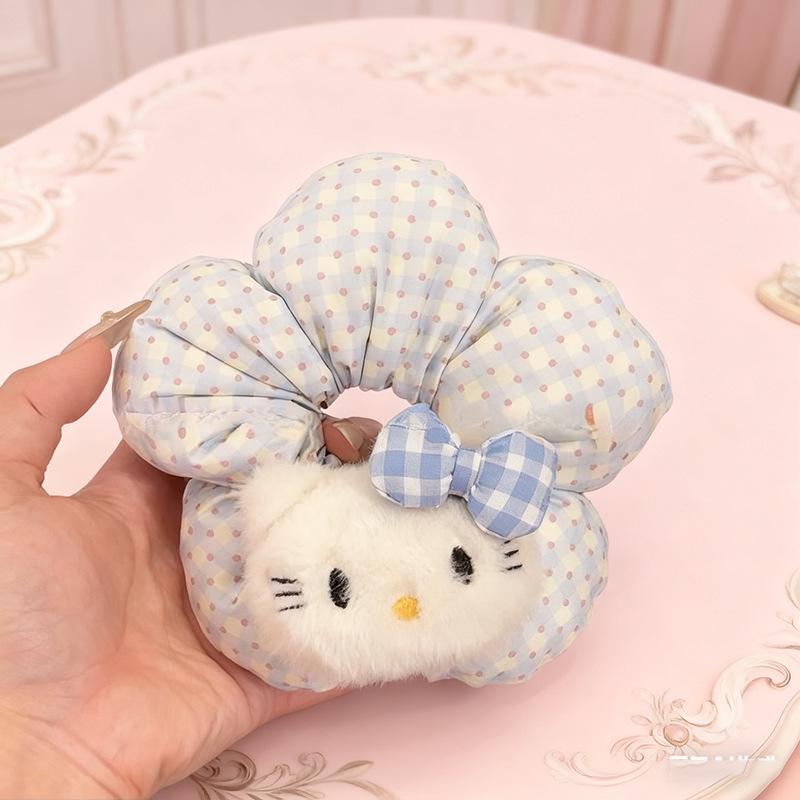 Polka Dot Cotton Kitty Flower Hair Tie for Women синий