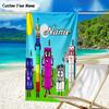 1PC Custom Name Number Blocks Adventure Heart Beach Towel, Lightweight Quick-Dry for Man Woman, for Summer Travel, Swimming Pool Birthday Gift