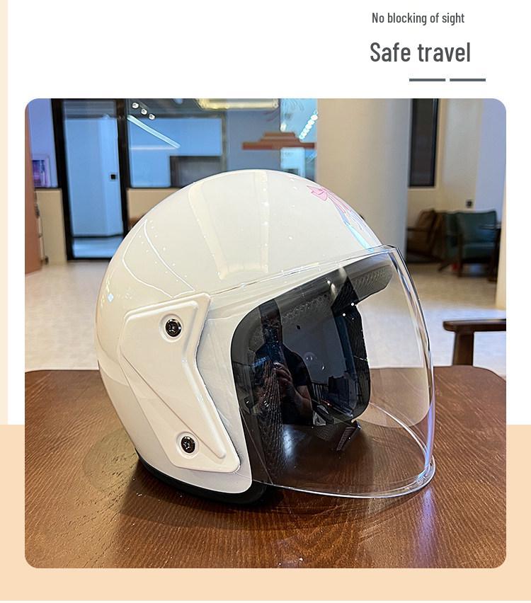 2026 Certified Women's Electric Vehicle Helmet with Cute Bow – Four Seasons Windproof, Sun-Protective Motorcycle Safety Helmet