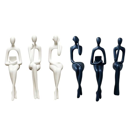 huaqianguhh 3Pcs/Set Abstract Human Figurines, 3D Printed Modern Minimalist Art Sculpture, Artistic Sitting Figure Statues for Home Shelf Table
