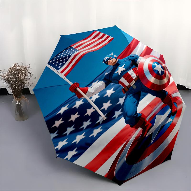 Captain America, Shield Automatic Opening and Closing Umbrella, Compact Travel Umbrella, Lightweight and Portable, Suitable for Beach Commut
