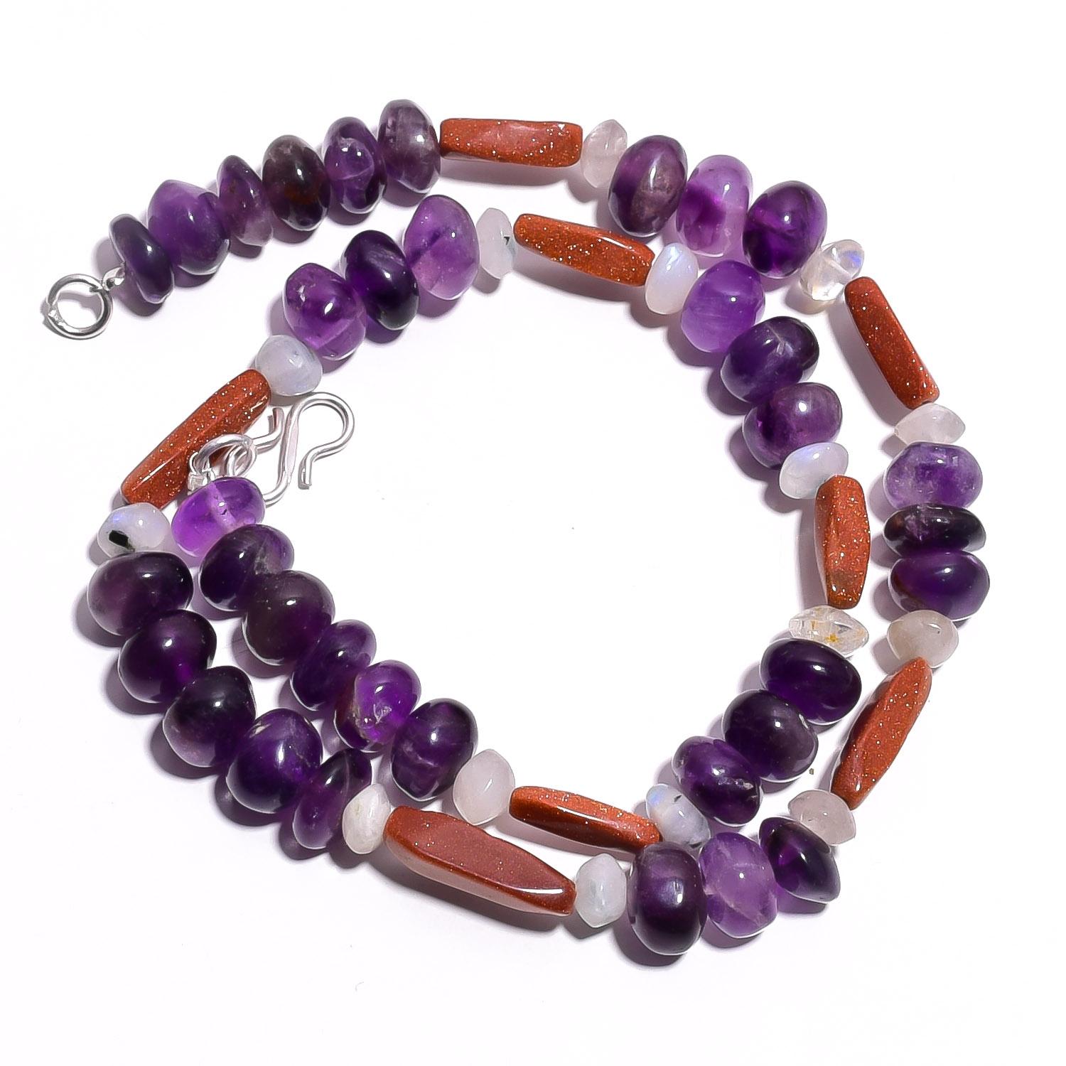 

Натуральный Аметист Золотой Песчаник Лунный Камень Драгоценный Камень Бусы Ожерелье 17 UB-4205 UB-4205