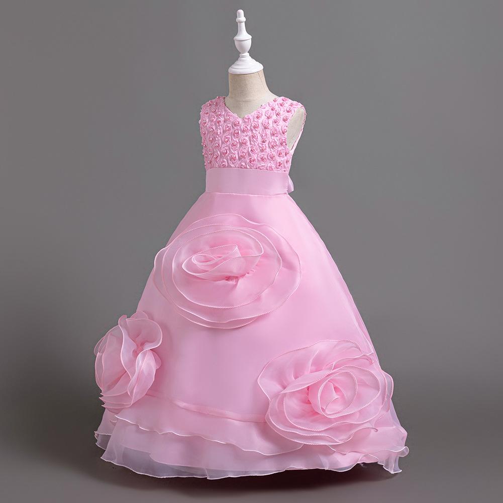 Girls' Long Dresses Big Flower Small Pearl Princess Dresses Walking Host Party Dresses Skirts 8623  Little Girl's Favourite Dress Dresses