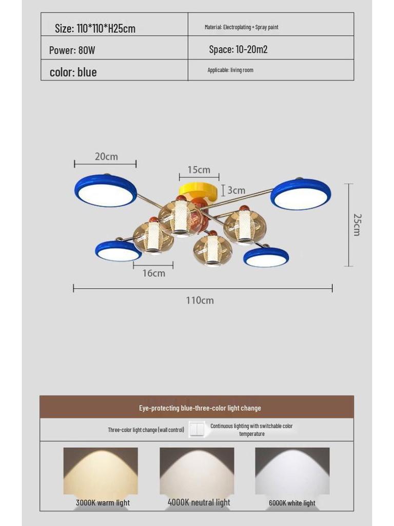 Dopamine Dining Table Set with Swing Arm Pendant Light and Eye-Protecting Ceiling Light for Kids