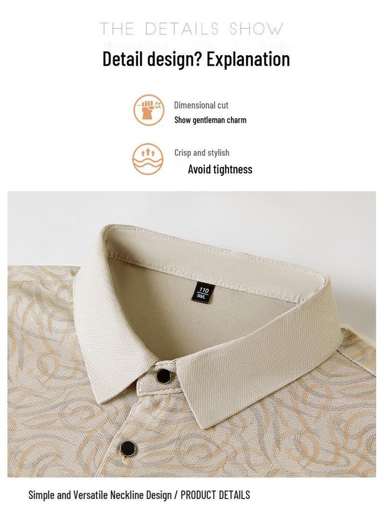 Men's Summer Ice Silk Lapel Polo Shirt - Casual Loose Fit with Embroidery