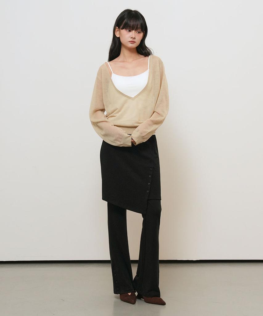 GENERALIDEA Deep V-Neck See-Through Knit Pullover [Sand] / Gf2Lkp544