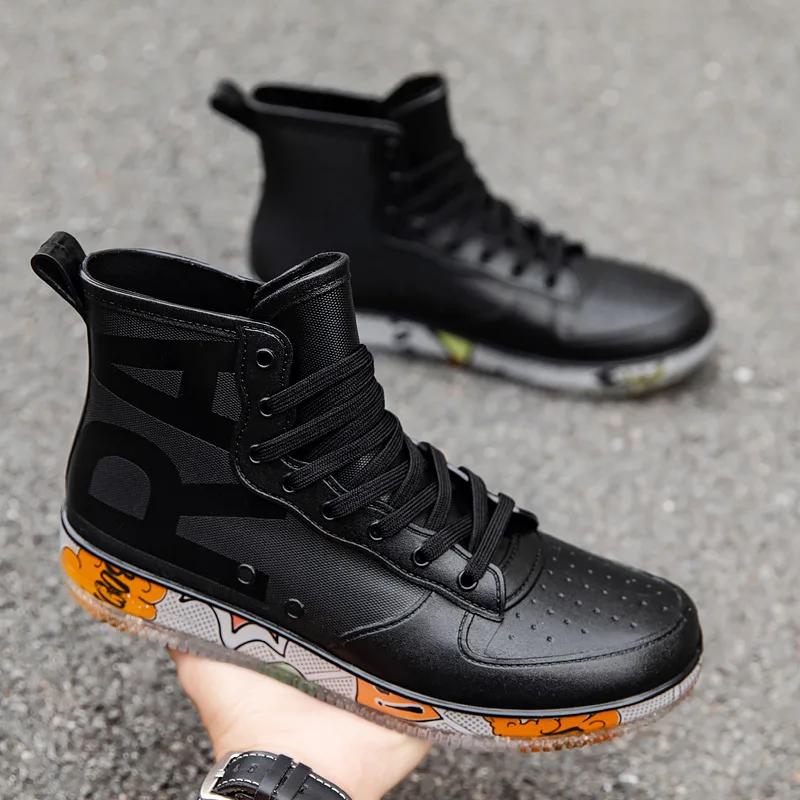 Fashion Men's Sports Shoes Rain Boots Round Toe Rainboots None Ankle Tassel Boots Men's Rain Shoes Botines Para Hombres Zapatillas Male