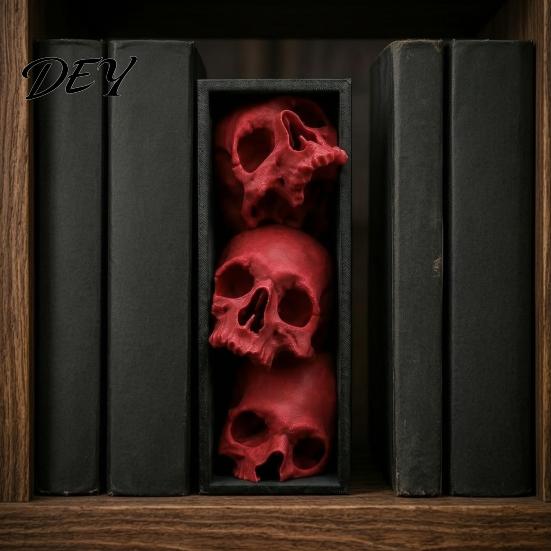 Atmospheric Props for Party 3Pcs Halloween 3 Tier Skull Bookends, Gothic Resin Bookshelf Decor Office, Spooky Office Desk Decorations Skeleton