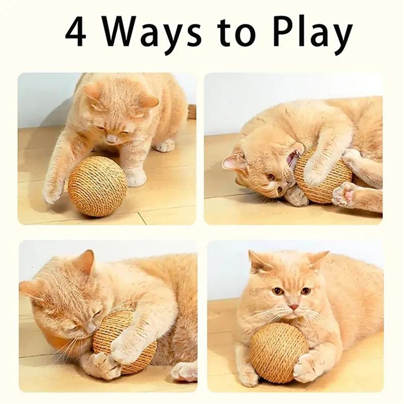 A25F-For Kitten Teeth Cleaning Interactive Sisal Scratching Ball 10CM Anti Bite Sounding Cat Pet Supplies