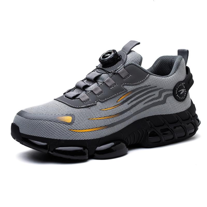 Flying Woven Labor Insurance Shoes Men Anti Smashing Anti Piercing Breathable Comfortable Button Labor Insurance Shoes Wear Resistant Shoes Soft Sole