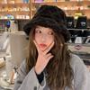 Faux Fur Bucket Hat for Women Winter Thick Plush Girls Fisherman Cap Korean Solid Color Warm Fluffy Sun Visor Panama Caps