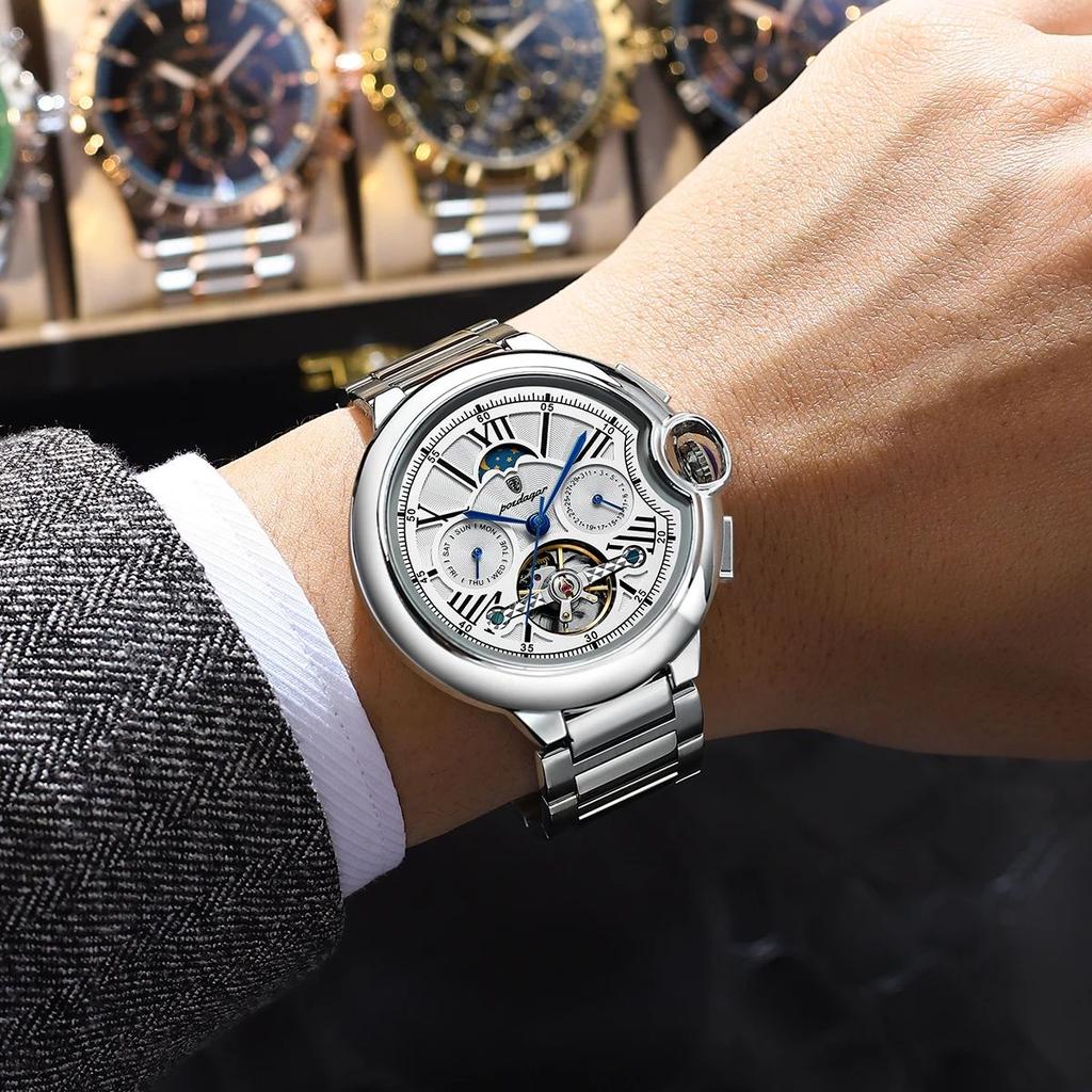 Luxury Business Male Watch Date Week Stainless Steel Tourbillon Men Clock Waterproof Automatic Mechanical Men's Watches