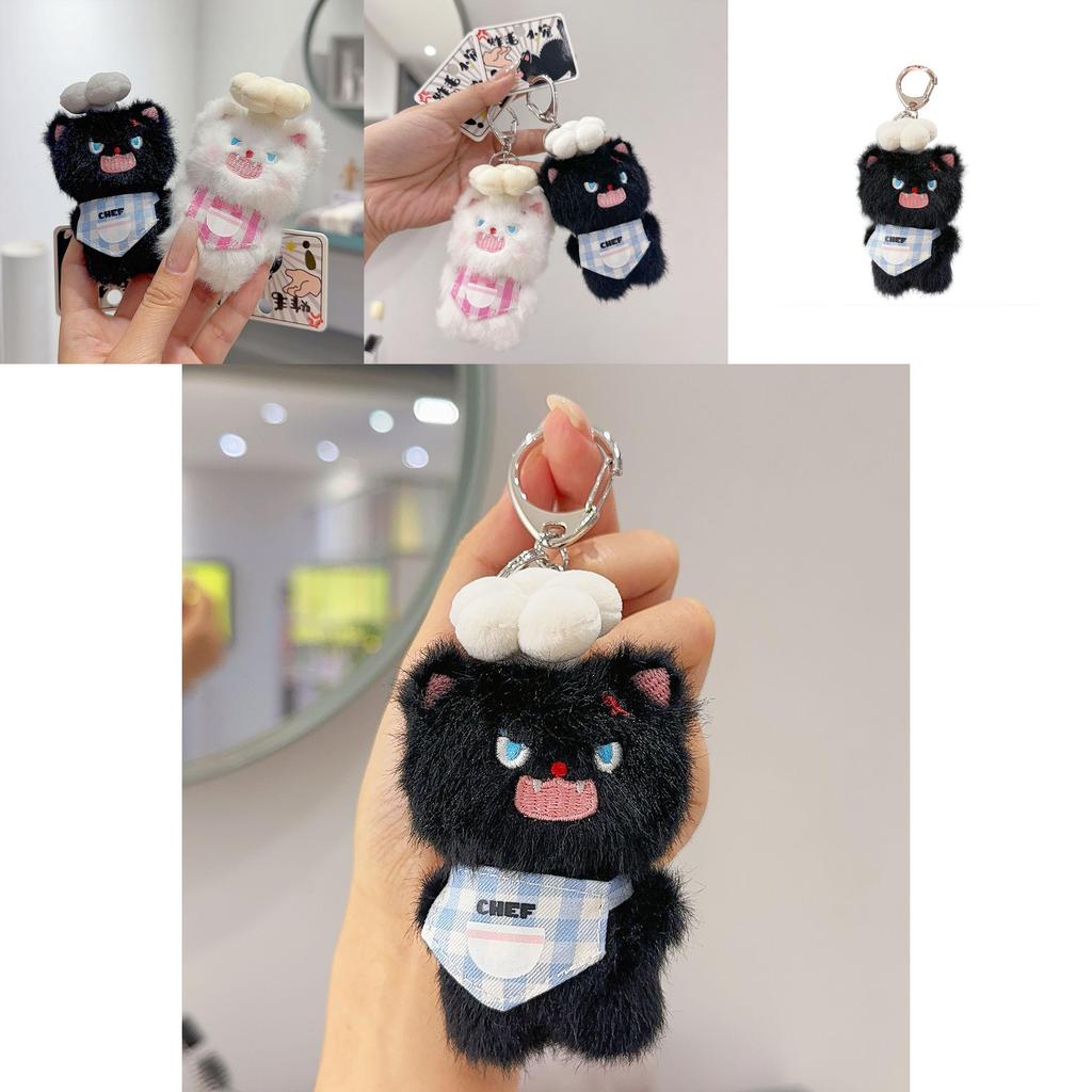 Fluffy Cat Keychain With Chef Costume Plush Toy For Anime Fans