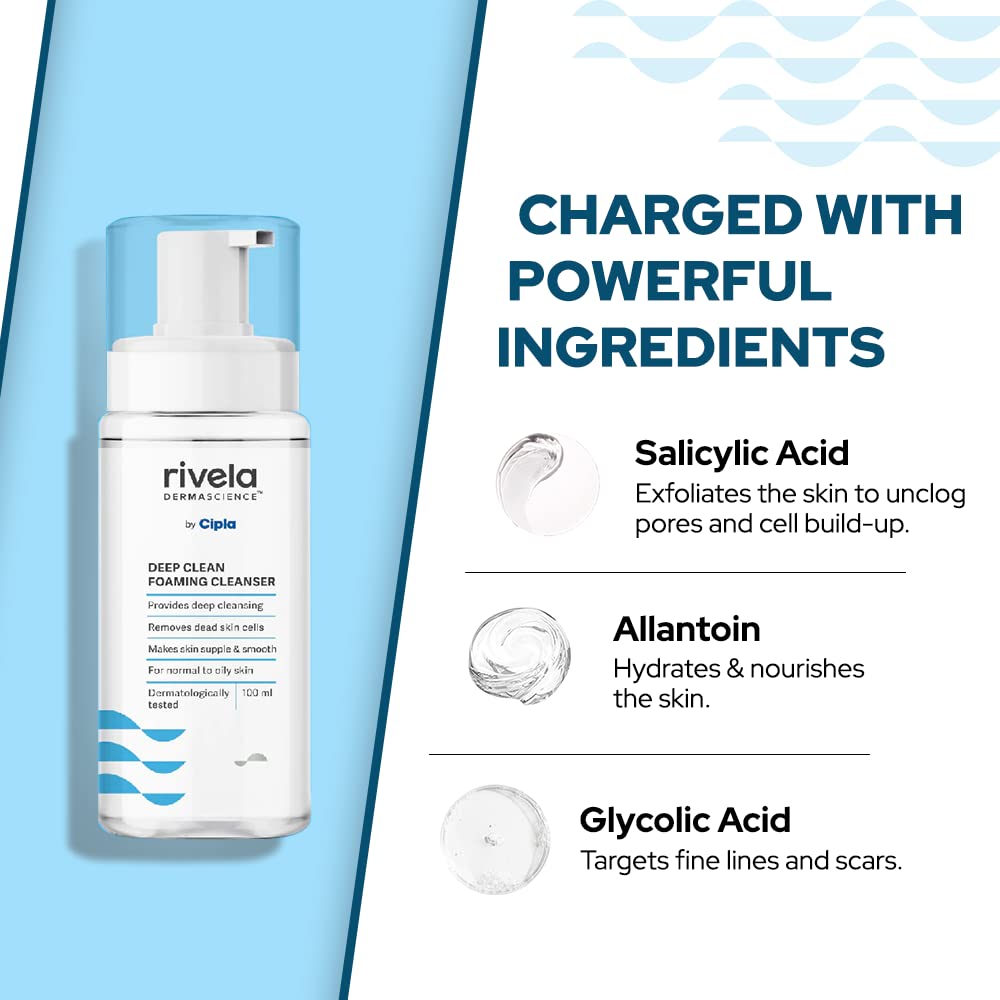 Rivela Dermascience Deep Clean Schäumender Gesichtsreiniger 100 ml 3er-Pack Für glatte, geschmeidige Haut