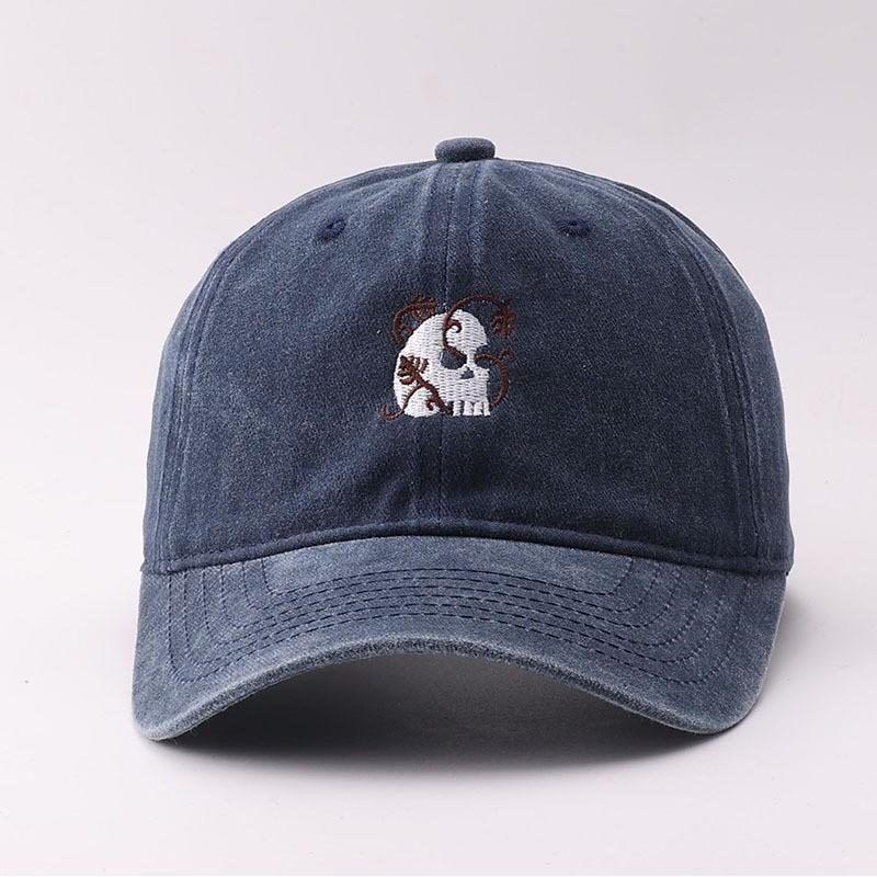 Cotton Washed Denim Baseball Cap Embroidered Skull Adjustable Sun Hat Men Women