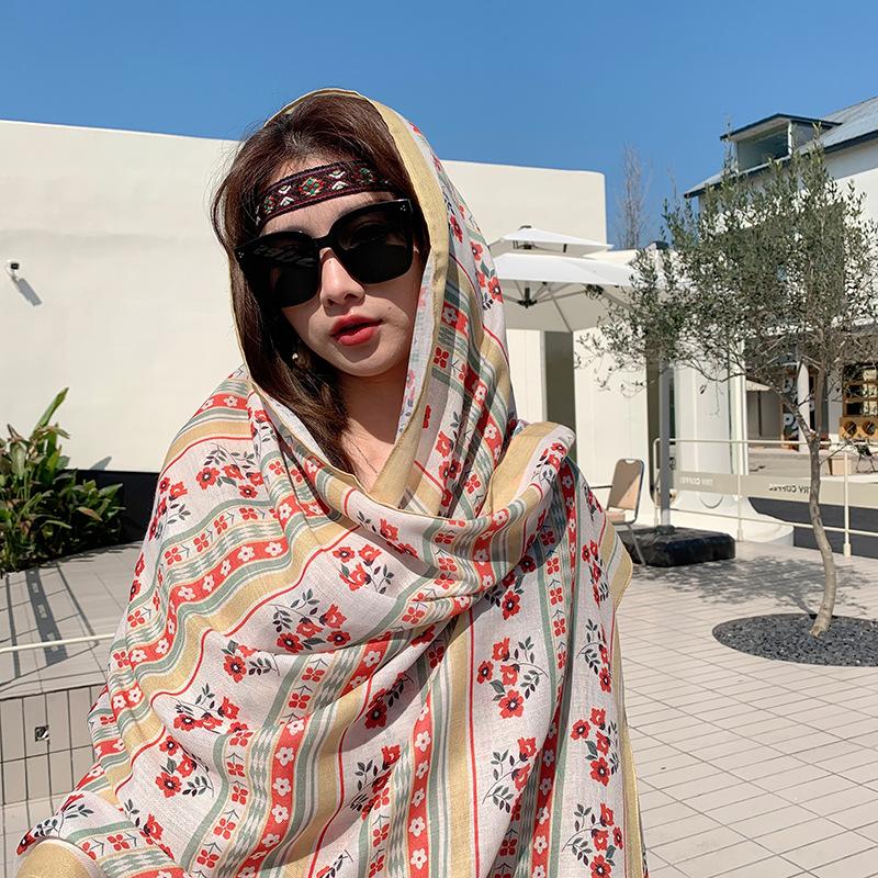 Summer Women Silk Scarf Sarong Beach Wrap Shawl Floral Print Sunscreen Bandana Hijab Mujer Bohemian Long Scarve Pareo Bufandas