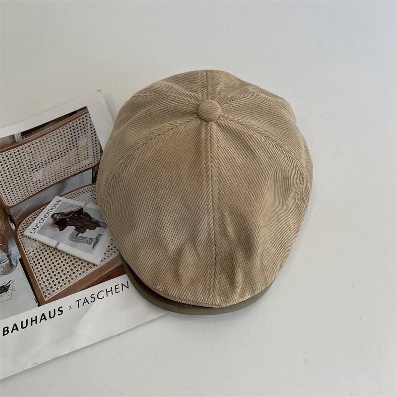 Retro Old Forward Hat Fashion Beret Autumn and Winter Avant-garde Corduroy Thermal Cap