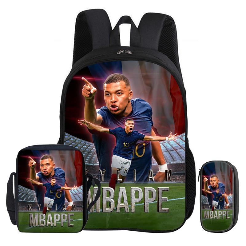 Backpack 3Pcs Set M-Mbappe Bookbag Football Star Shoulder Bag Pencil Bags Child Mochila Sports Schoolbag Kids Gift Rucksack