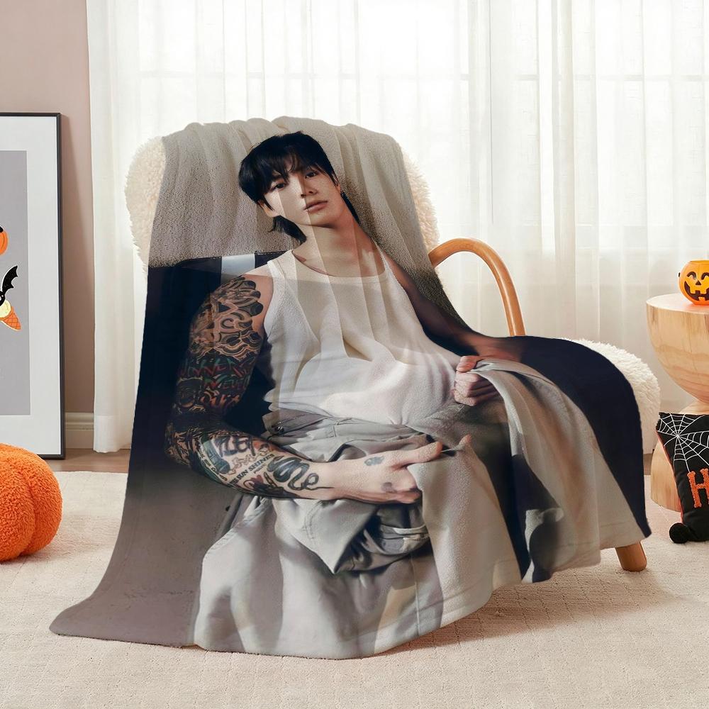 Young Man Against Purple Floral Background Theme Blanket Cozy Comfortable Throw Blanket For Living Room Sofa Bedroom Bed Lightweight Home Decor