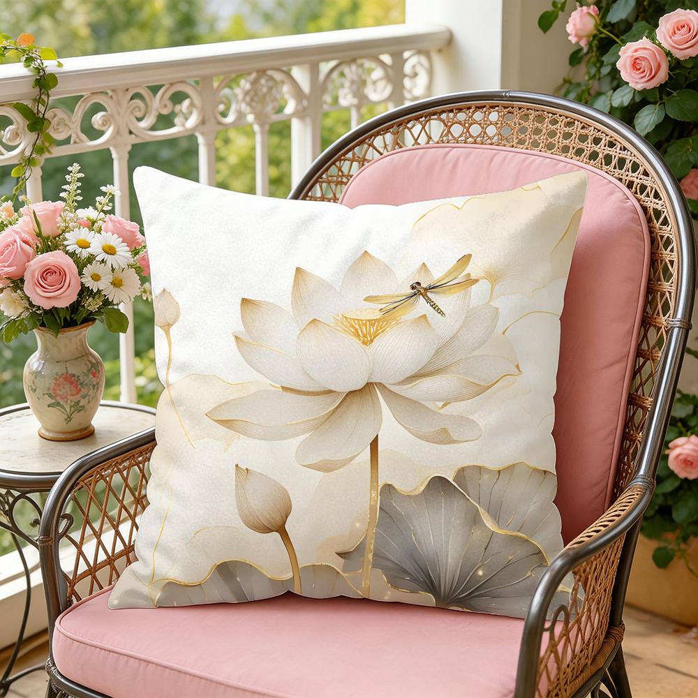Golden Lotus Cushion Cover Soft Plush Throw Pillow Cover DoubleSided Decorative Cushion Case Sofa Bedroom Home Decor