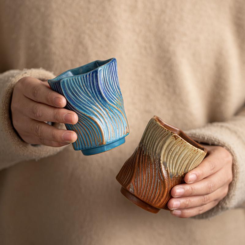 Threaded Rough Pottery Teacup Creative Master Cup Kiln Change Retro Kung Fu Tea Set Ceramic Cups