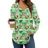 Women's Fashion Hoodies V Neck Long Sleeve Christmas Printed Drawstring Casual Loose Pullover Tops