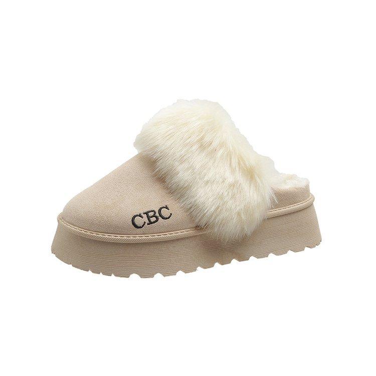 

Полуподносные зимние ботинки для женщин, новая зимняя теплая пушистая обувь, хлопковые тапочки на толстой подошве с увеличением высоты для женщин 41