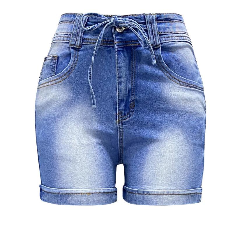 Summer High-waisted Belted Denim Shorts Women's Sexy A Word Package Hip Slim Thin Shorts