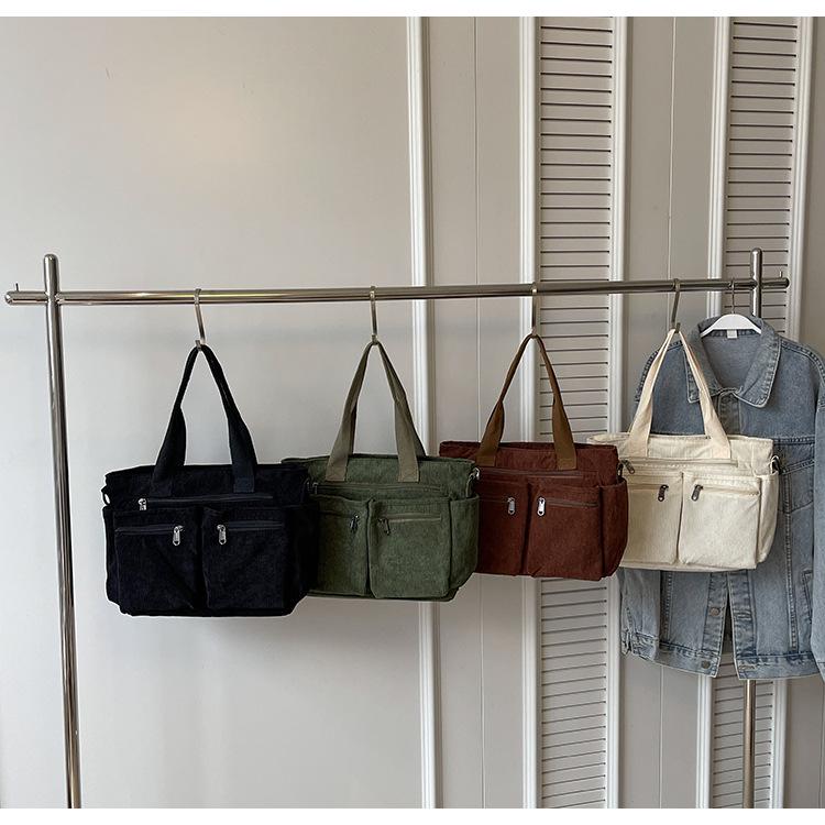 Velkokapacitní dámská manšestrová taška přes rameno - Kabelka v korejském a japonském stylu