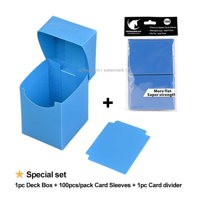 Cards Deck Box for Pokemon MTG TCG Trading Cards with 1pc Divider and 100PCS 66x91mm Matte Standard Size Card Sleeve for TCG MTG