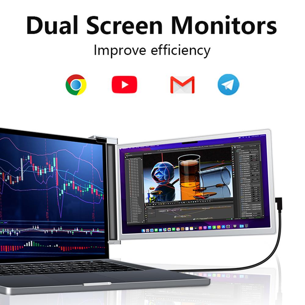 Dual-screen Monitor 15.4in Portable Display 1920x1080P FHD Screen Rotatable Laptop Display Extender for Gaming Editing Stock