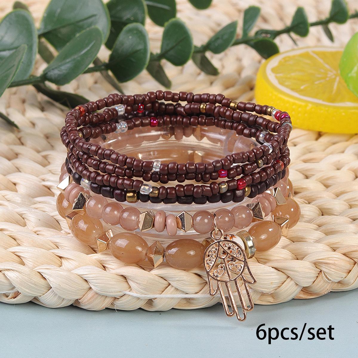 

JYL TS Bracelet Bohemian Hollow Palm Rice Bead Set Invokes Protection & Grace Coffee перекотиполе кольору