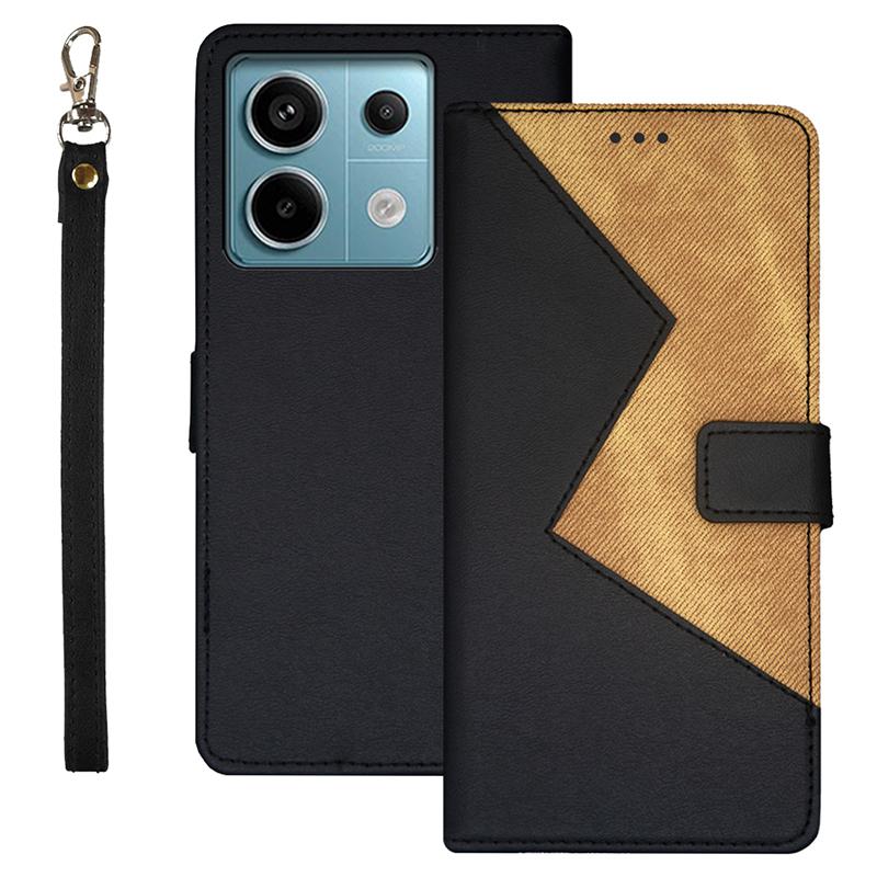 

IDEWEI For Xiaomi Redmi Note 13 Pro 5G/Poco X6 5G Leather Folio Flip Cover Card Holder Phone Case Color Splicing Black