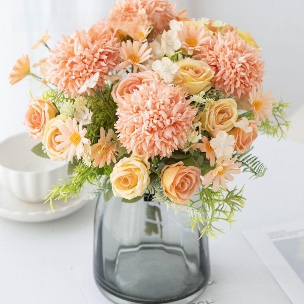 

27cm Artificial Flowers Rose Simulation Decor Fake Floral Bride Bouquets Photography Props синій