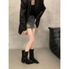 Vintage Pointed Thick Heel Skinny Boots Women's Season Two Wear Belt Buckle Martin Boots Western Boots Short Boots