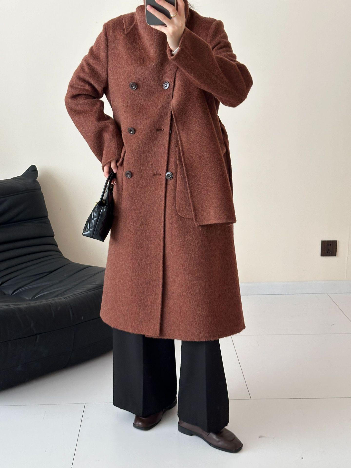 

Як бархат шелк тутовый шелк шерсть шарф воротник двубортный несколько пряжек удлиненное двустороннее шерстяное шерстяное пальто женское осень и зима M