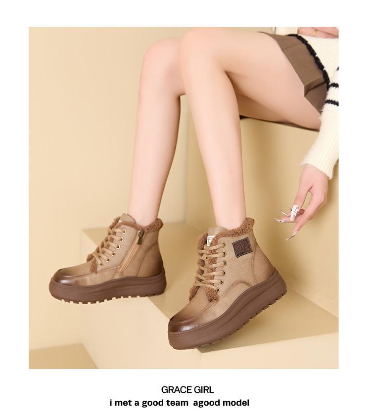 Bottes de Neige Rétro en Velours d'Agneau pour Femmes - Antidérapantes, Rehaussantes, à Semelles Épaisses, Bottines Courtes d'Hiver Chaudes