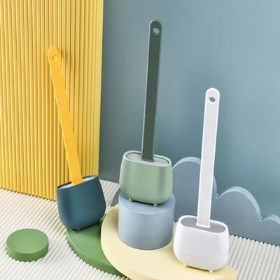 1 set scopino piatto per WC flessibile in gomma TPR montabile a parete con manico lungo scopino per WC per bagno