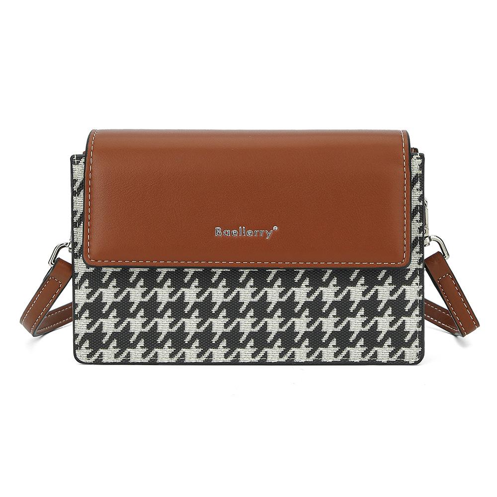 Versatile women s small square bag Korean version of thousand bird grid color matching single shoulder oblique span women s bag mobile phone bag one size коричневый