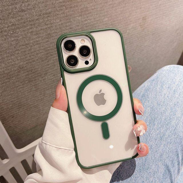 Magsafe pouzdro na telefon pro iPhone 14 12 11 13 Pro Max Clear Hard Pc Zadní silikonový nárazník Kovový kryt fotoaparátu