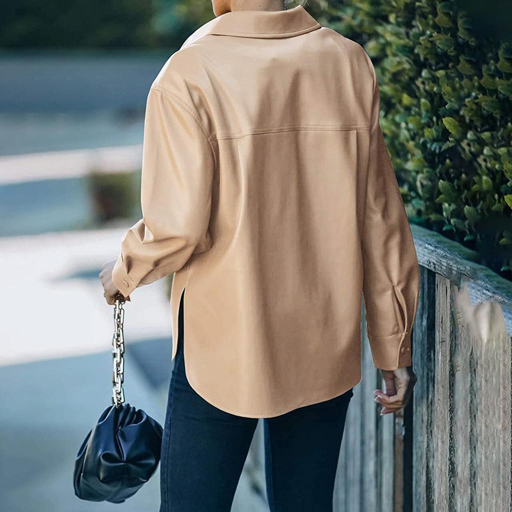 Women's Spring Autumn Leather Jacket with Lapel and Button Closure Suit Clothing Spring New Genuine Female Top Grade Coffee Casual Short Thin Coat