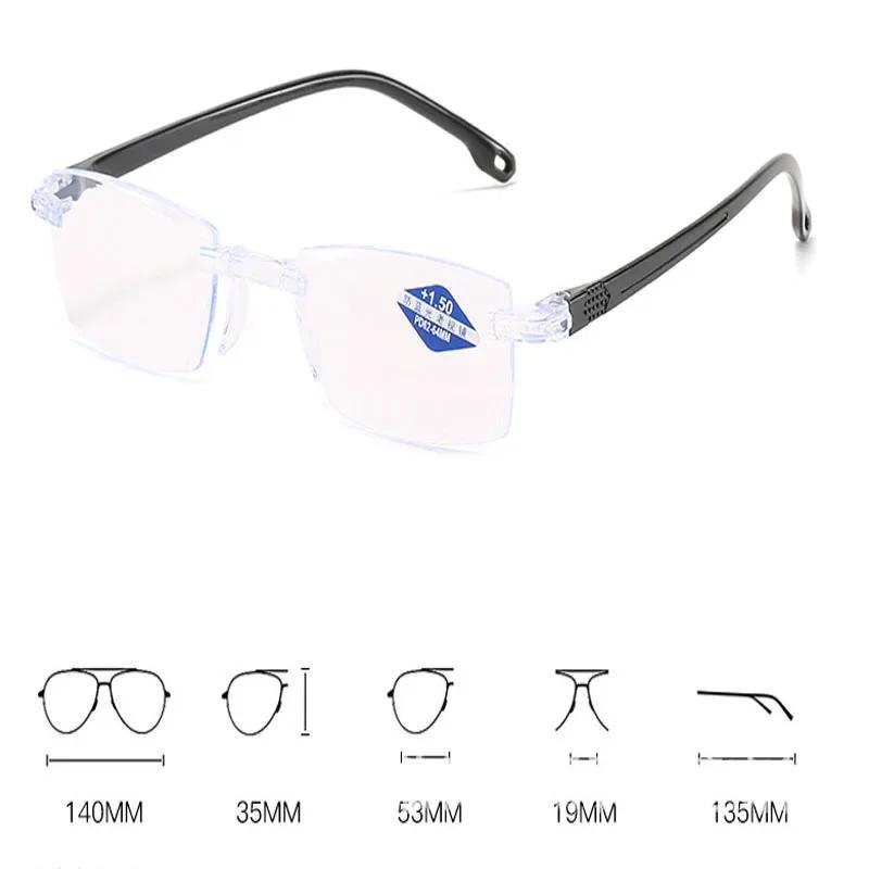 Rimless Bifocal Progressive Reading Glasses Men Women Near and Far Anti-blue Light Eyesglasses Magnification Eyewear Presbyopic